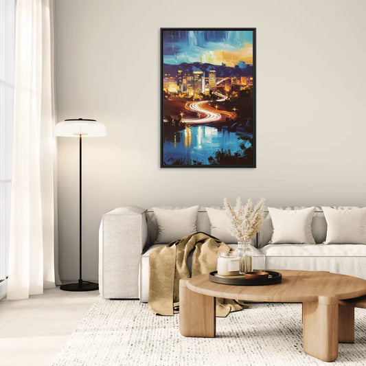 Henderson Nightscape - Living Room Black Frame Canvas
