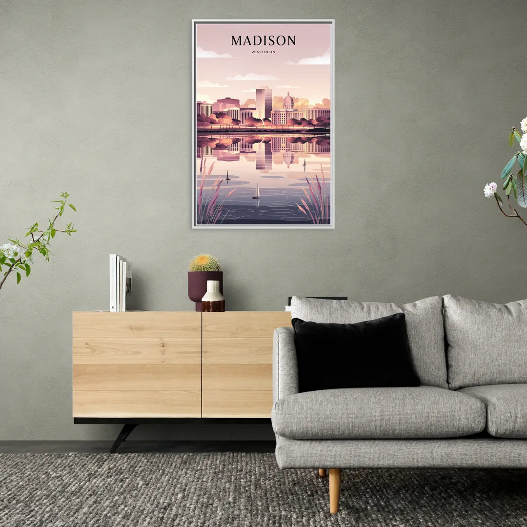 Madison Lake Monona Reflections - Living Room White Frame Canvas