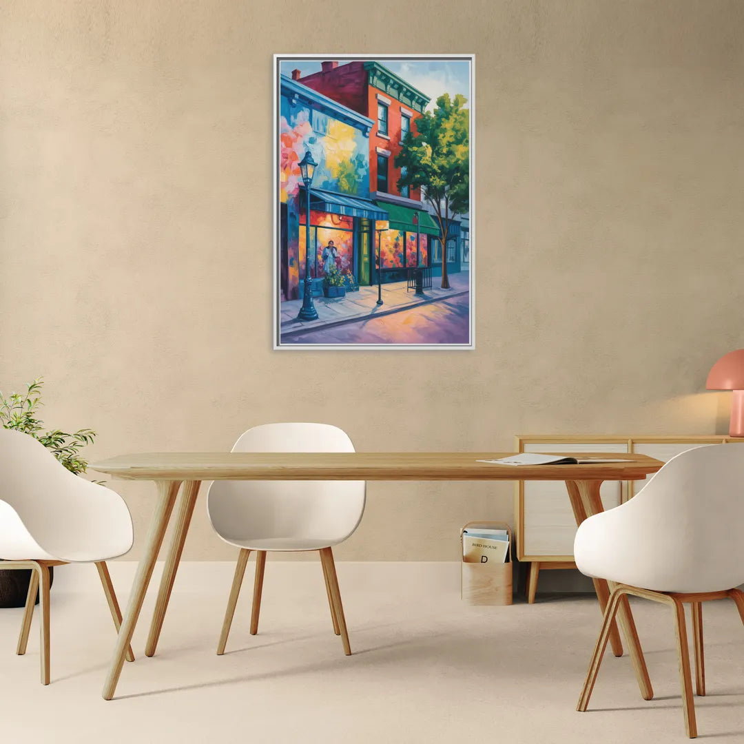 Plateau Mont Royal Murals - Living Room White Frame Canvas
