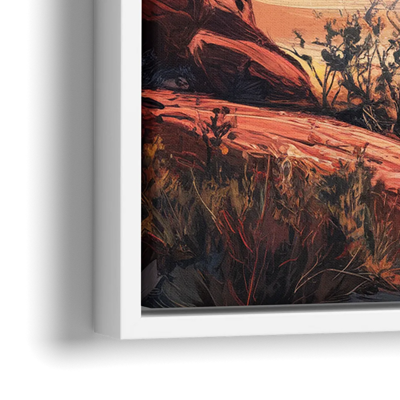 Sedona Sunrise Over Mesa - Close-Up White Frame Canvas