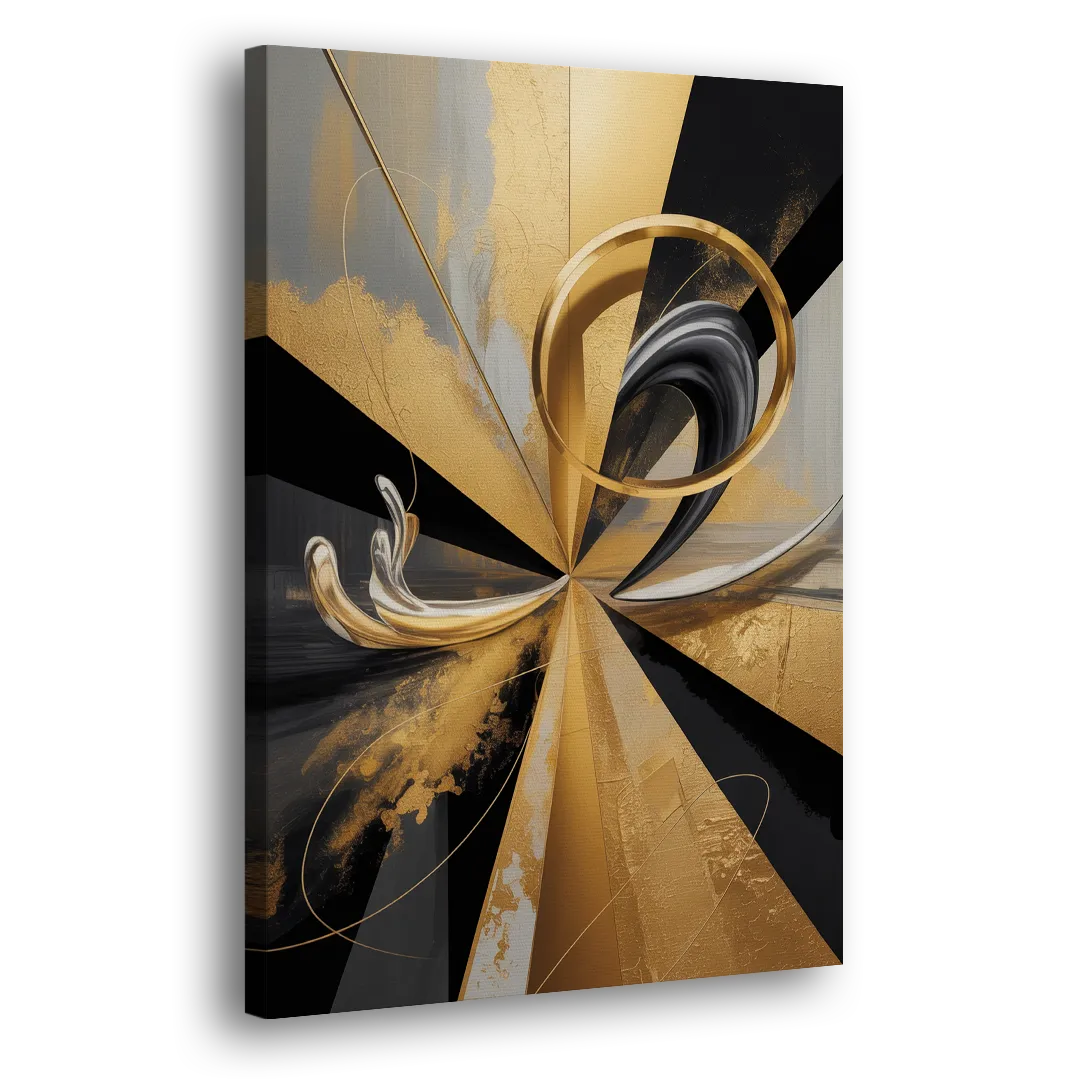 Majestic Symmetry Black and Gold Abstract - Canvas Print Art Sides