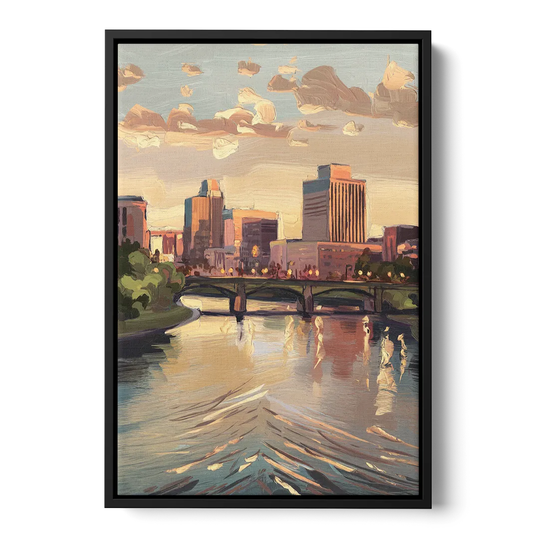 Little Rock Downtown Panorama - Black Frame Canvas