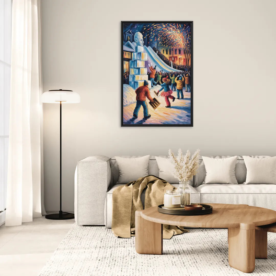 Quebec Winter Carnival - Living Room Black Frame Canvas