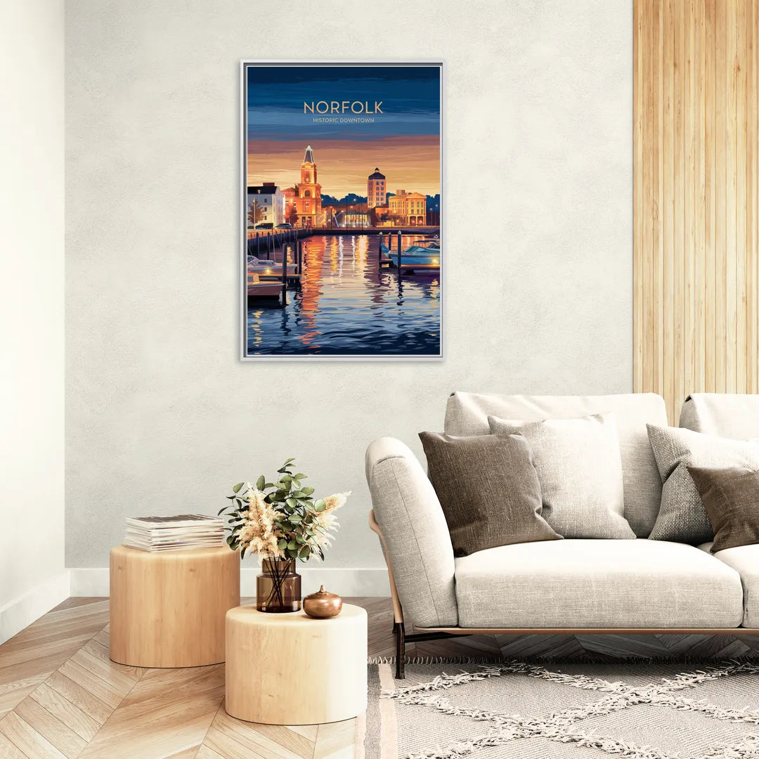 Norfolk Historic Downtown - Living Room White Frame Canvas
