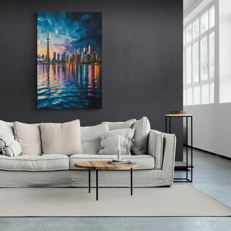 Toronto Skyline at Night Watercolor - Canvas Wall Art Living Room