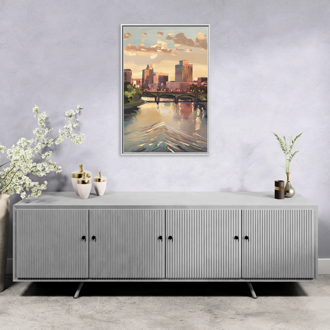 Little Rock Downtown Panorama - Living Room White Frame Canvas
