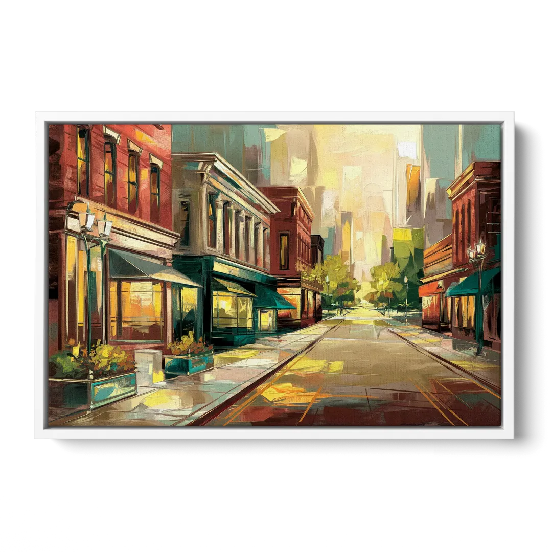 Greensboro Downtown Streetscape - White Frame Canvas