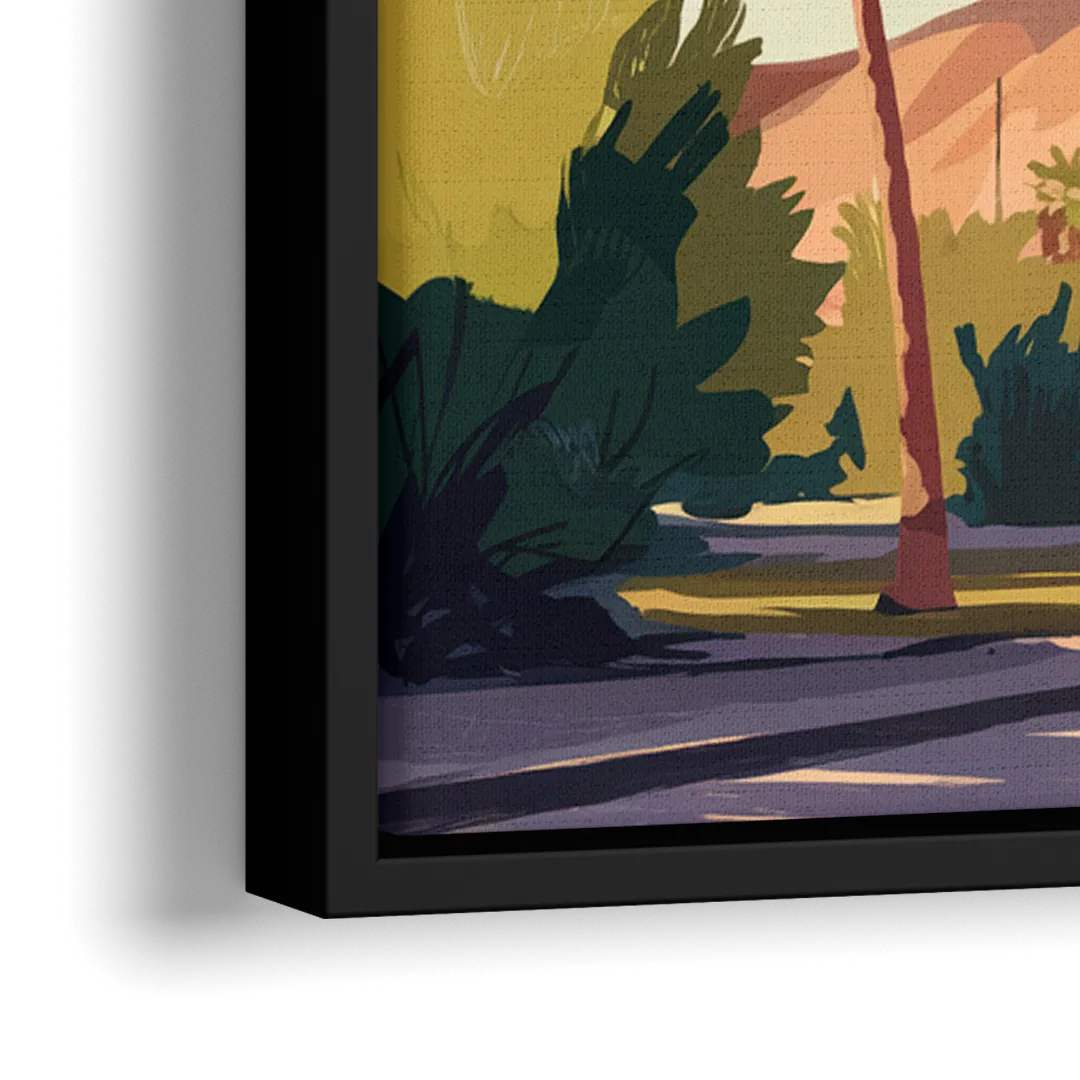 Palm Springs Palm Trees and Sky - Close-Up Black Frame Canvas