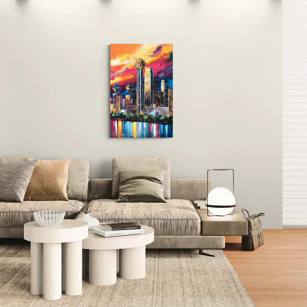 Dallas Skyline at Sunset - Canvas Wall Art Living Room