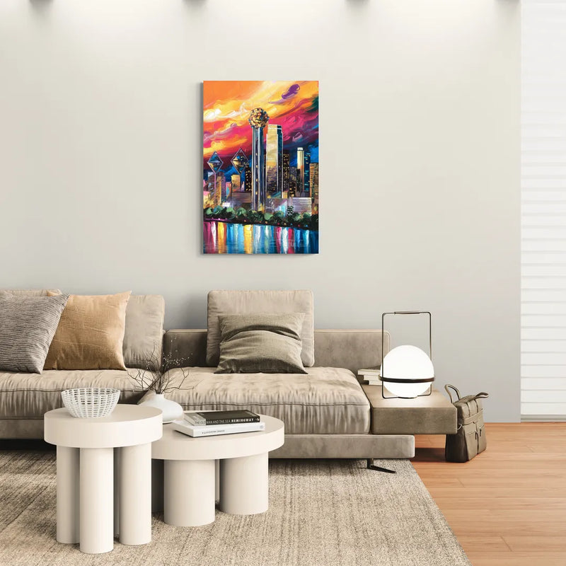 Dallas Skyline at Sunset - Canvas Wall Art Living Room