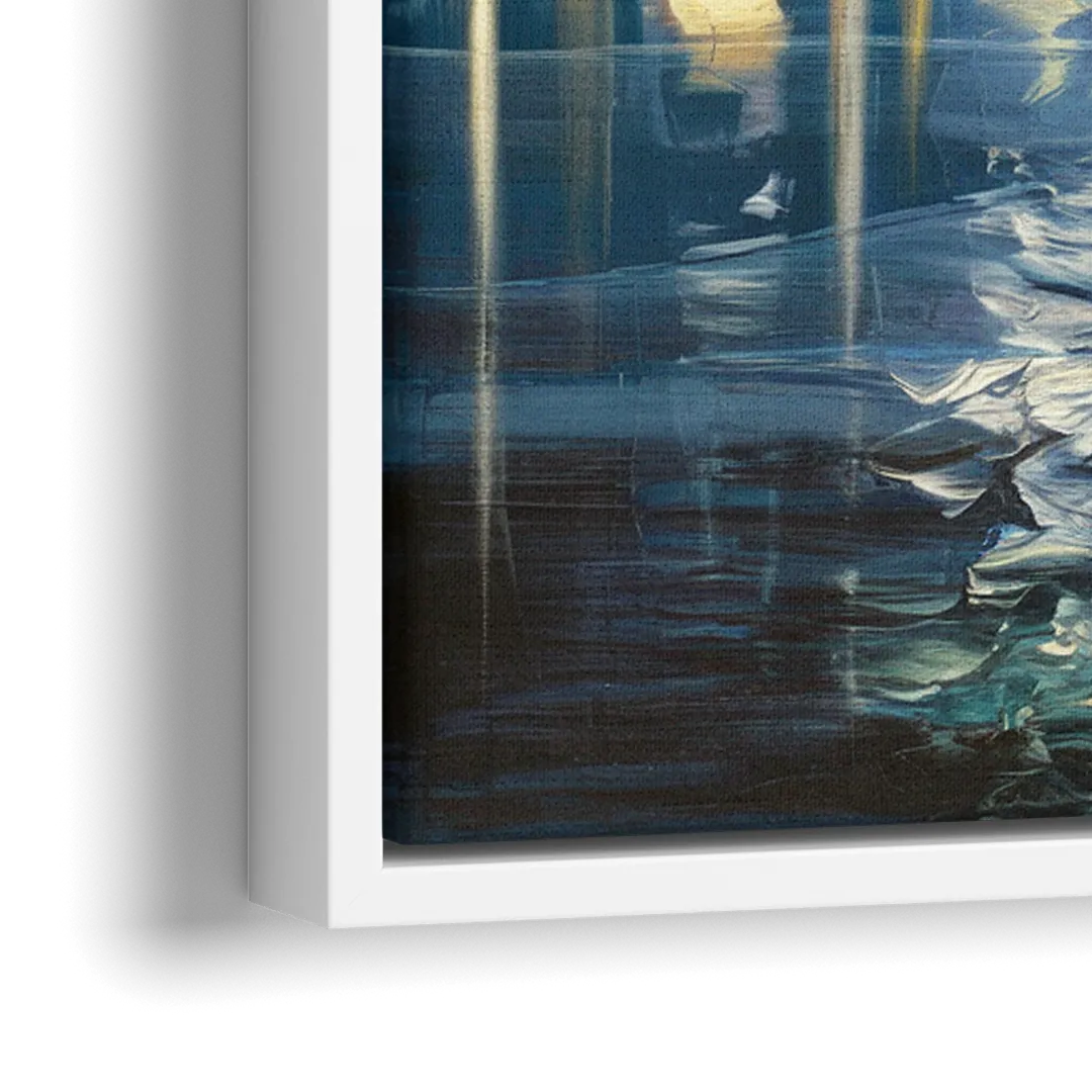 Seattle Skyline Reflection - Close-Up White Frame Canvas