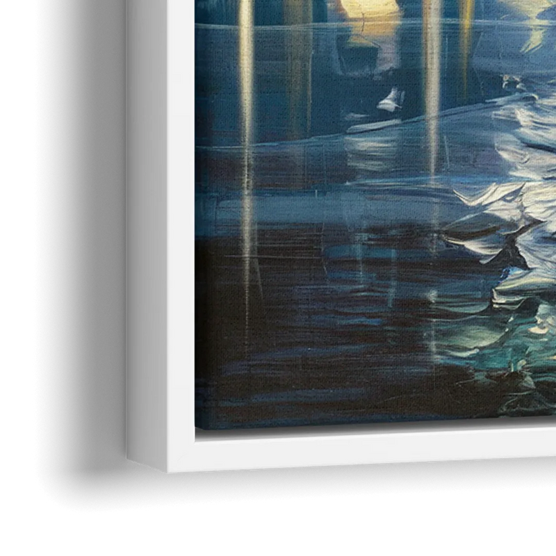 Seattle Skyline Reflection - Close-Up White Frame Canvas