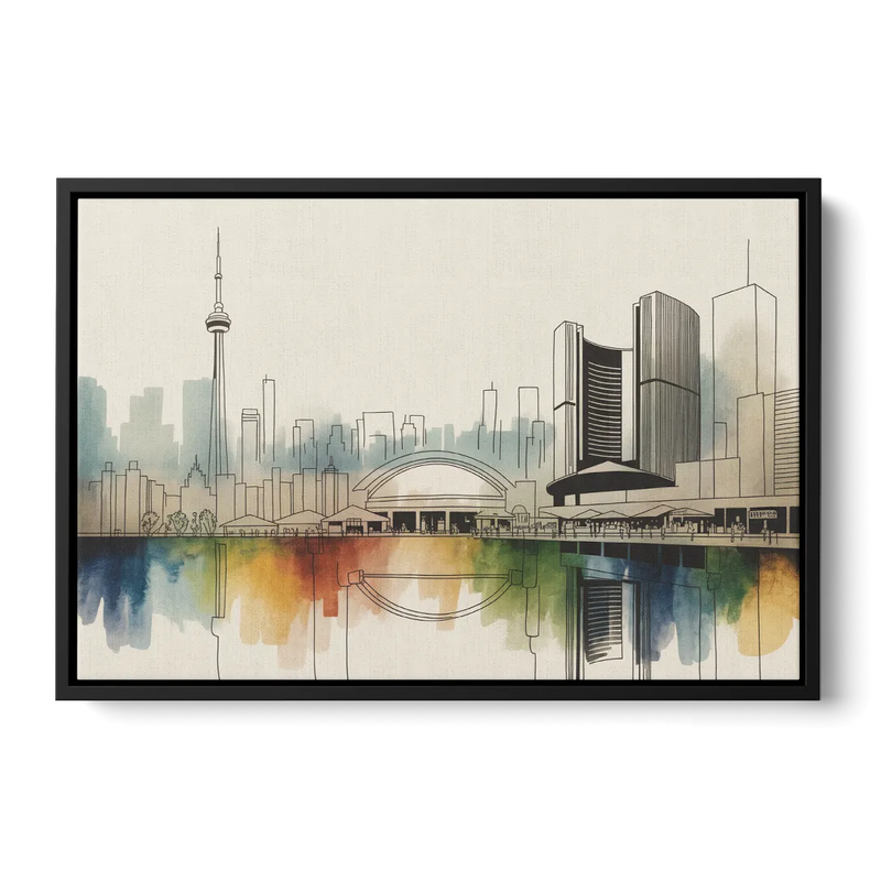 St Lawrence Skyline Market Scene - Black Frame Canvas