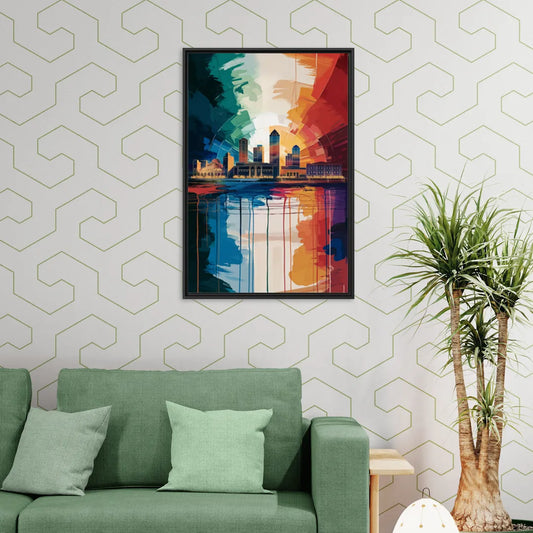 Buffalo Skyline Panorama - Living Room Black Frame Canvas