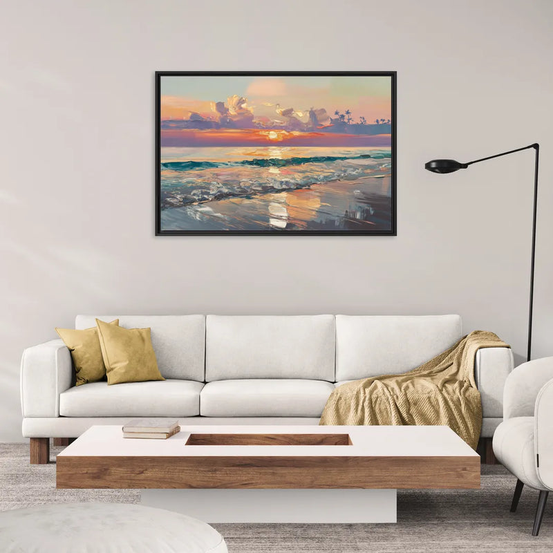 Naples Sunset Over The Gulf - Living Room Black Frame Canvas