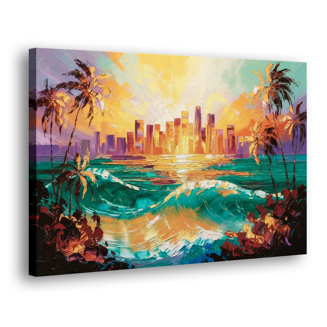 Los Angeles Sunset Over The Ocean - Canvas Print Art Sides