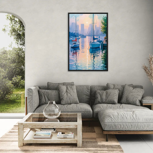 Coal Harbour Morning Light - Living Room Black Frame Canvas