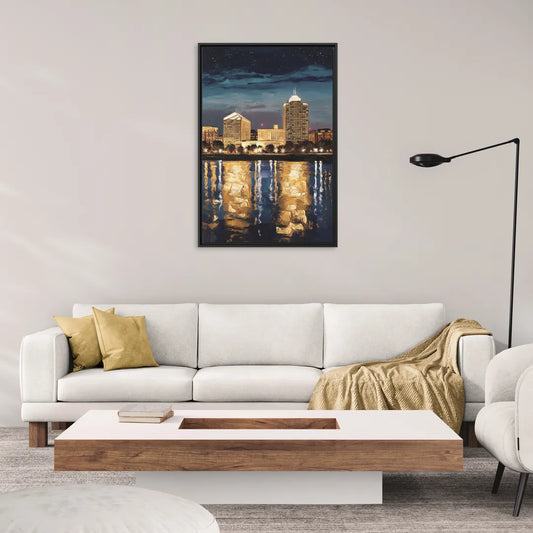 Arlington Night Lights - Living Room Black Frame Canvas