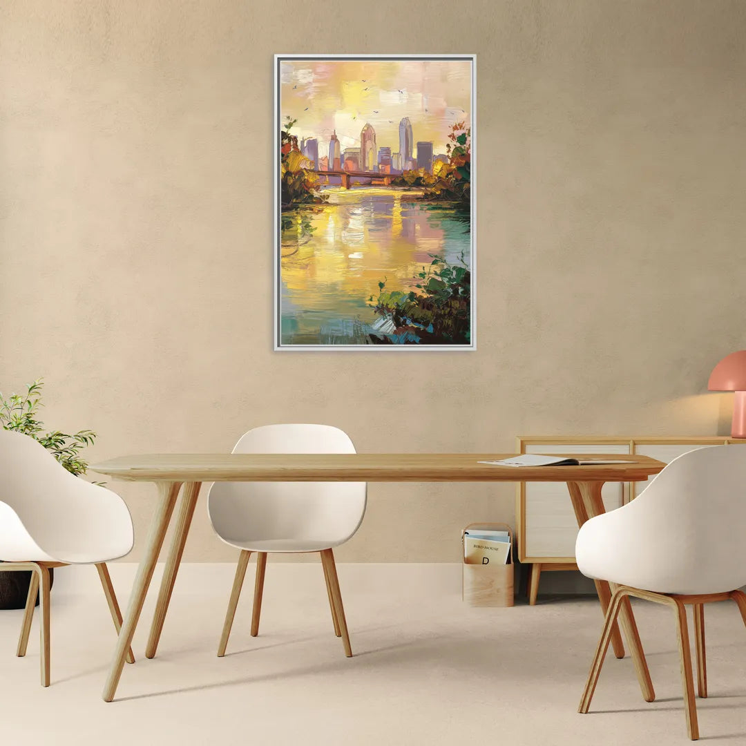 Louisville Ohio River View - Living Room White Frame Canvas