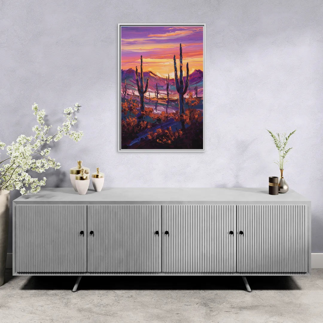 Tucson Saguaro Silhouettes - Living Room White Frame Canvas
