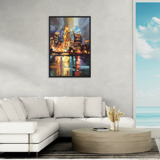 Wichita Cityscape Glow - Living Room Black Frame Canvas
