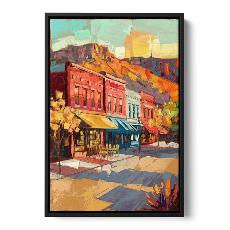 Bisbee Quaint Downtown View - Black Frame Canvas