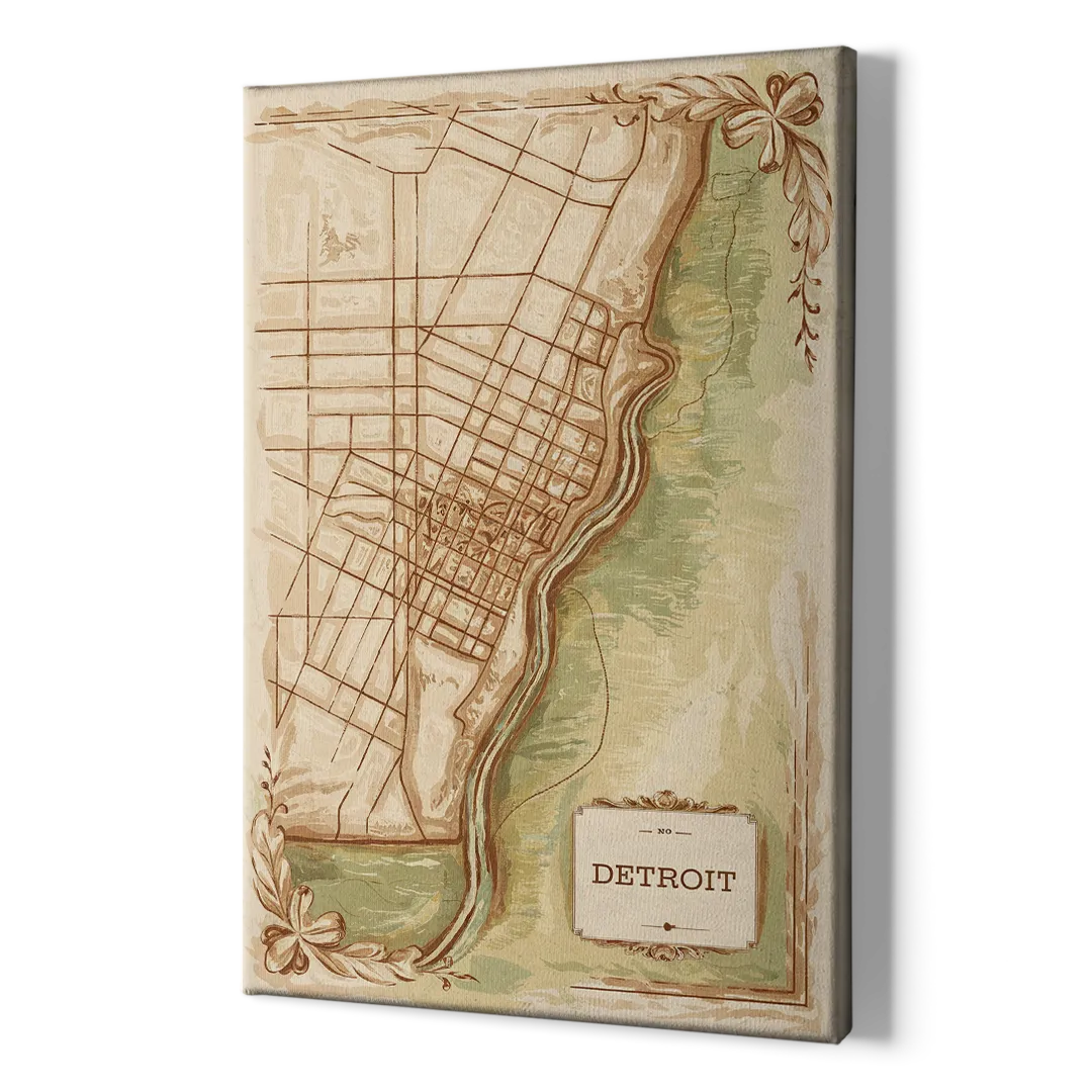 Detroit Vintage Map - Canvas Print Art Sides