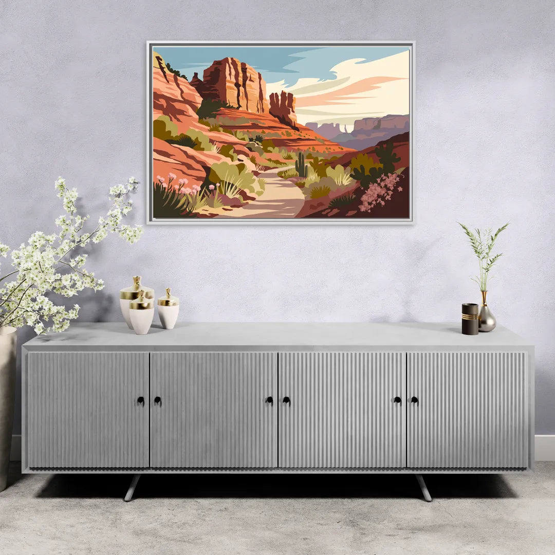 Sedona Canyon Trail Serenity - Living Room White Frame Canvas