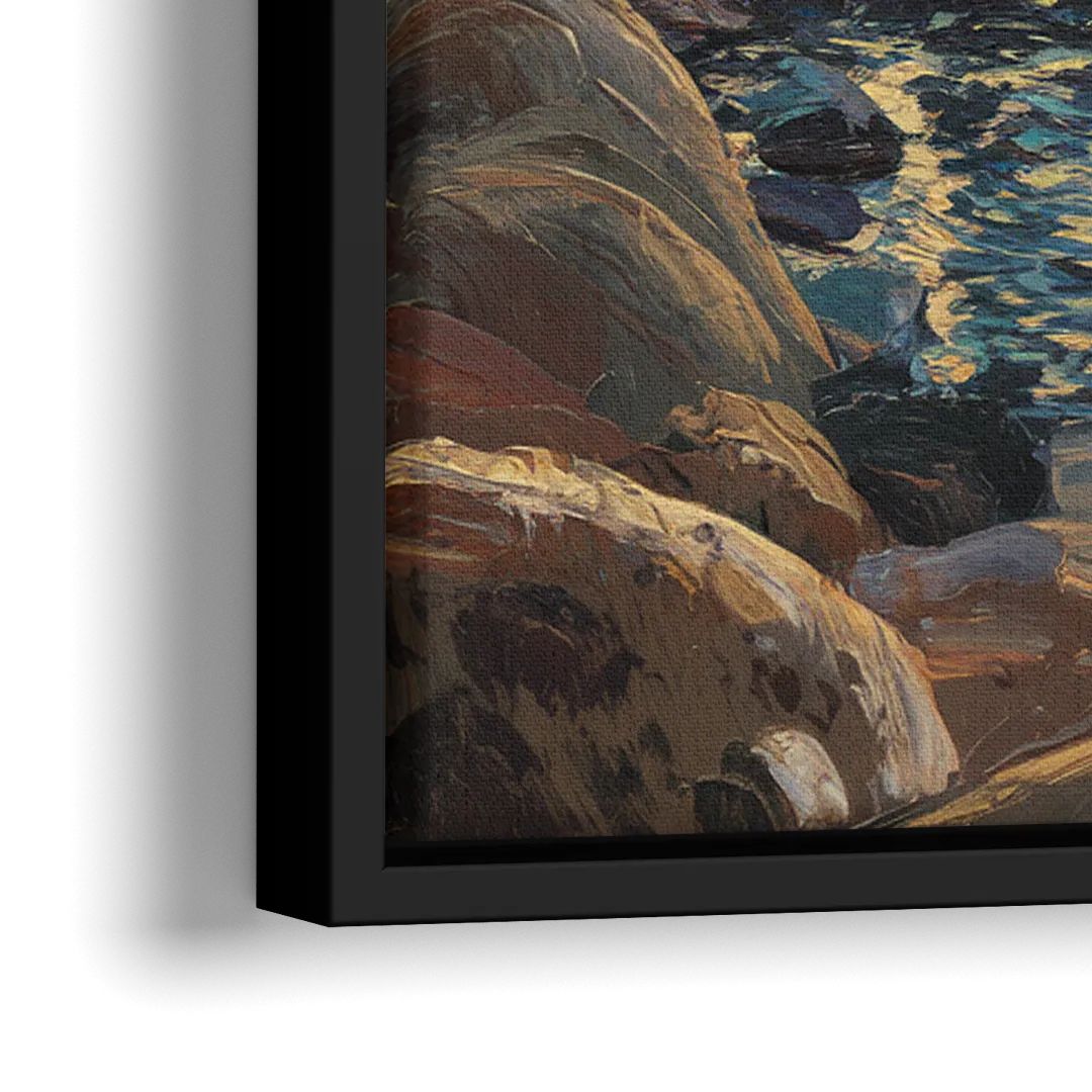 Lake Tahoe Sunset Reflections Serenity - Close-Up Black Frame Canvas