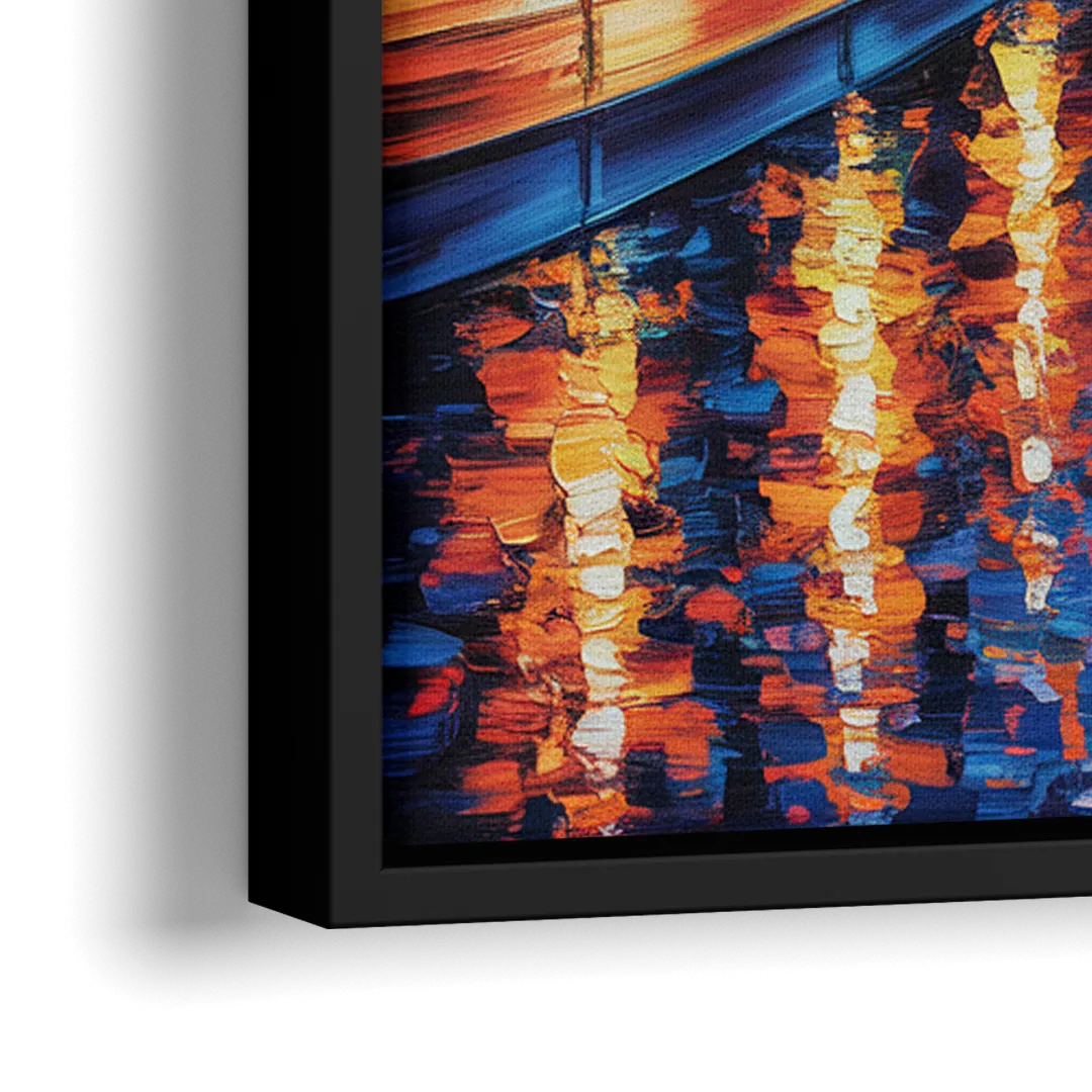 Montreal Skyline at Night - Close-Up Black Frame Canvas