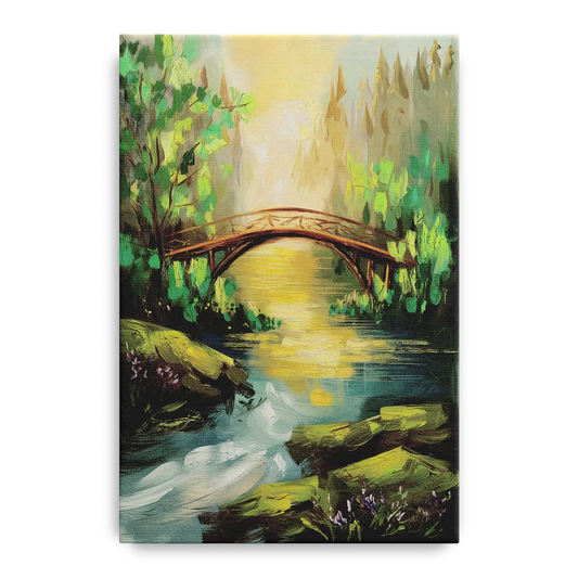 Gatlinburg River and Bridge Scene - Canvas Wall Art