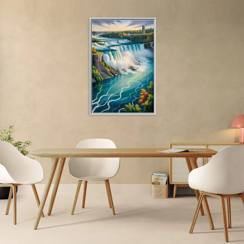 Niagara River Rapids - Living Room White Frame Canvas
