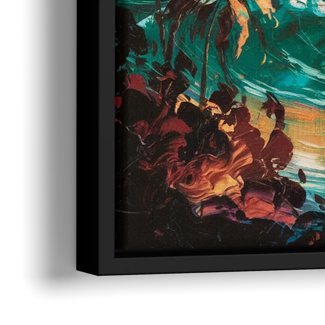 Los Angeles Sunset Over The Ocean - Close-Up Black Frame Canvas