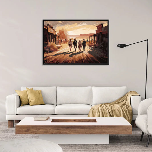Tombstone Gunfight Scenery - Living Room Black Frame Canvas