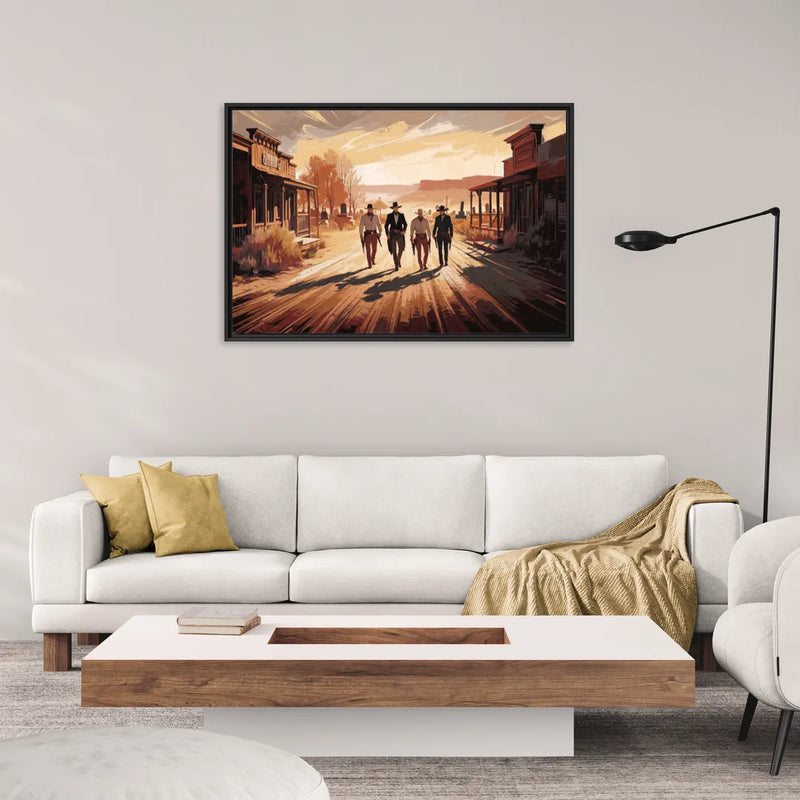 Tombstone Gunfight Scenery - Living Room Black Frame Canvas