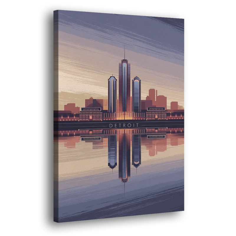 Detroit Skyline Reflections - Canvas Print Art Sides