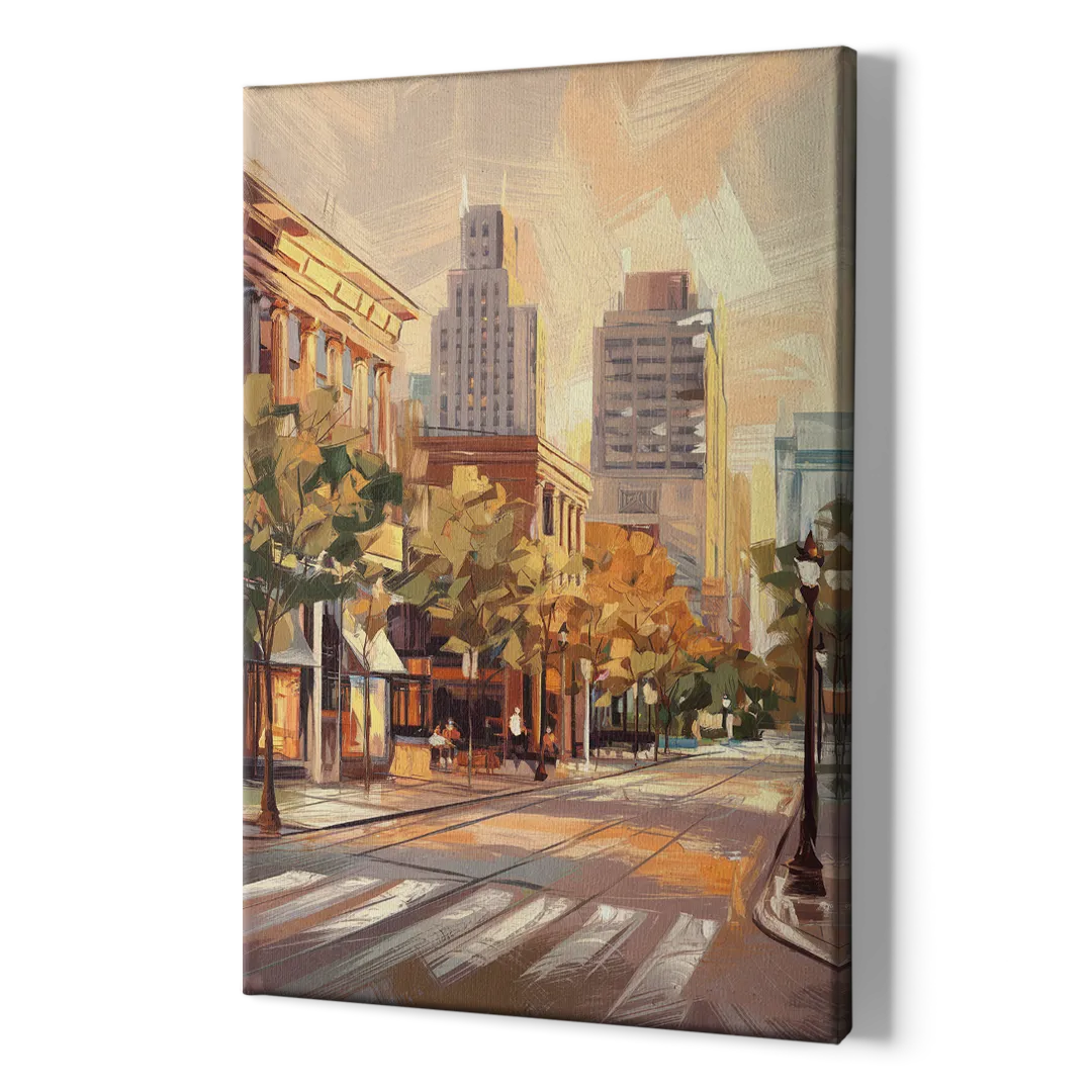 Raleigh Downtown Streetscape - Canvas Print Art Sides