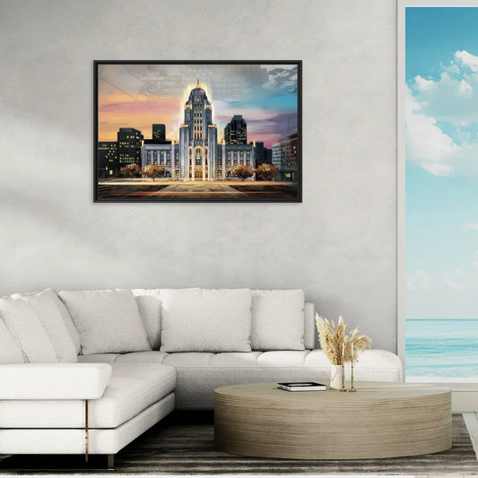 Buffalo City Hall Iconic View - Living Room Black Frame Canvas
