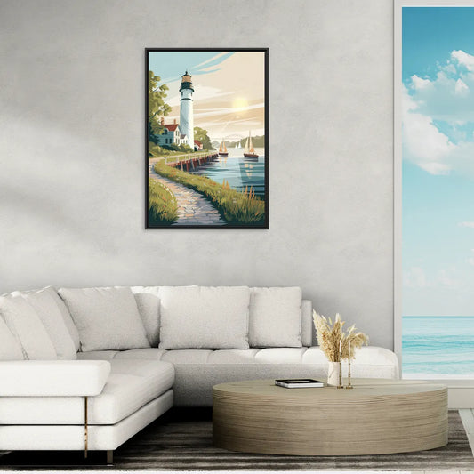 Mackinac Island Historic Lighthouse - Living Room Black Frame Canvas