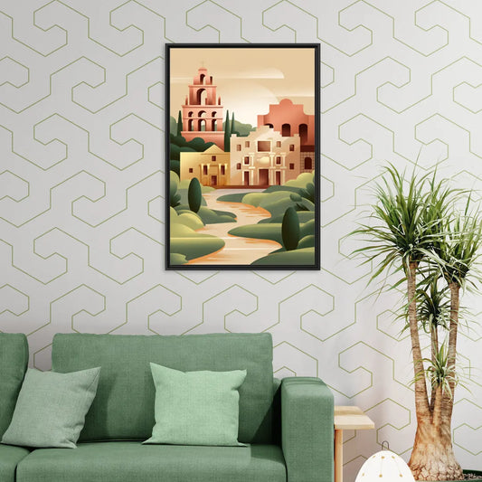 San Antonio Historic Missions - Living Room Black Frame Canvas
