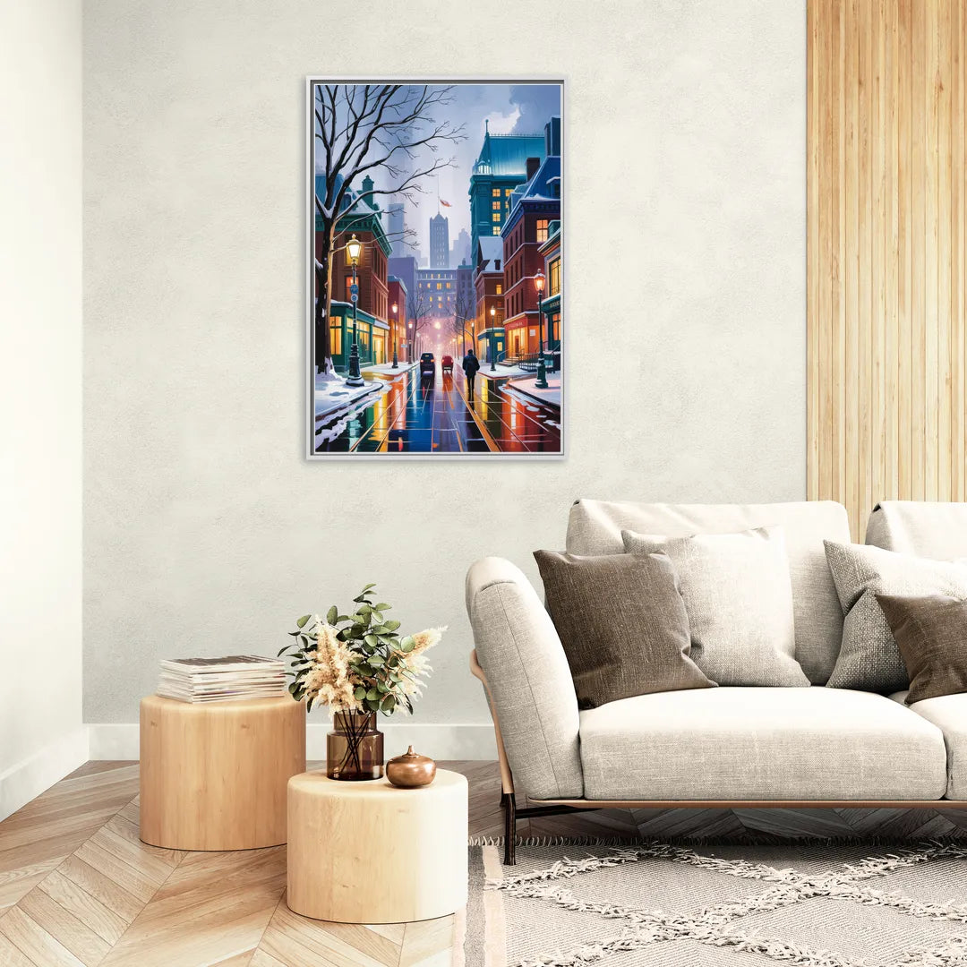 Montreal City in Winter - Living Room White Frame Canvas