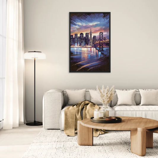 San Francisco Downtown Lights - Living Room Black Frame Canvas