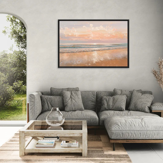 Seaside Waves And Sand - Living Room Black Frame Canvas