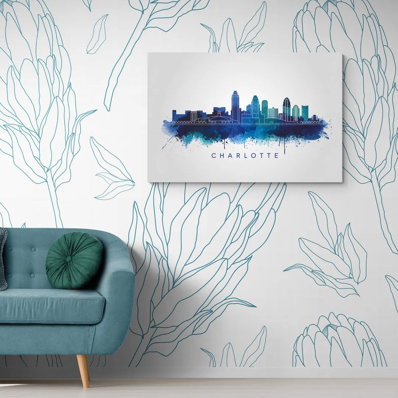 Charlotte Skyline With Blue Tones - Canvas Wall Art Living Room