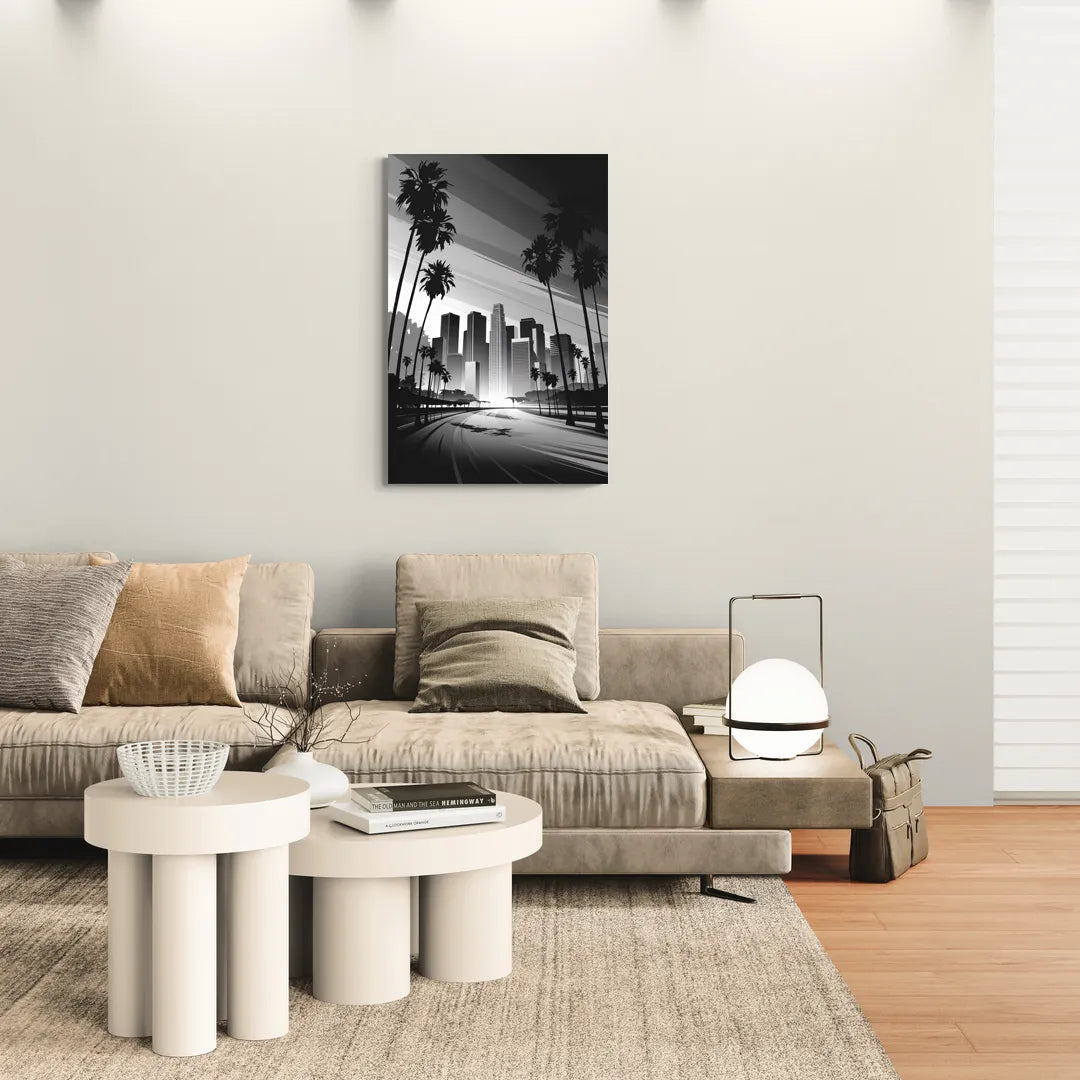 Los Angeles Black and White Cityscape Monochrome - Canvas Wall Art Living Room