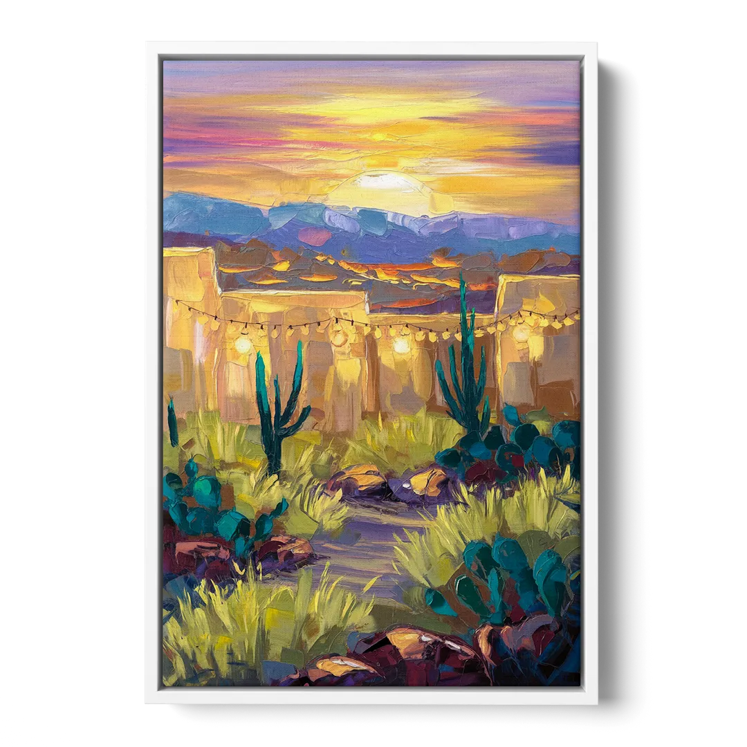 Santa Fe Sunlit Horizon - White Frame Canvas
