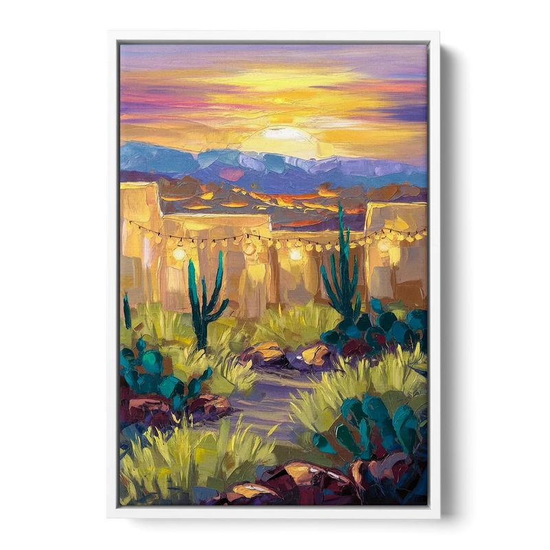 Santa Fe Sunlit Horizon - White Frame Canvas