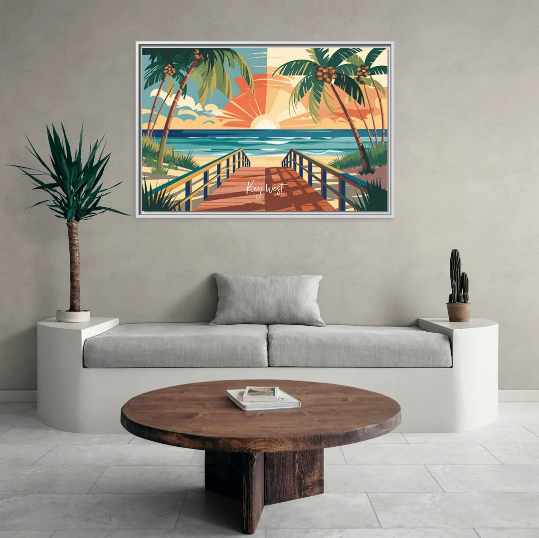 Key West Ocean Breeze - Living Room White Frame Canvas