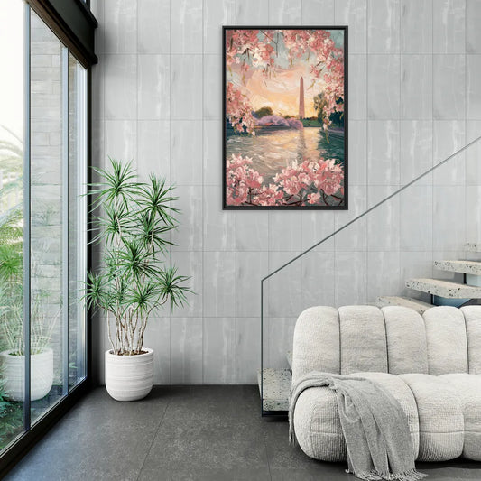 Washington DC Cherry Blossoms - Living Room Black Frame Canvas