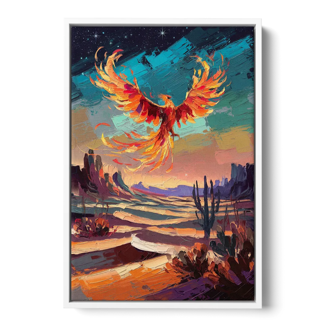 Phoenix Rising Desert Colors - White Frame Canvas